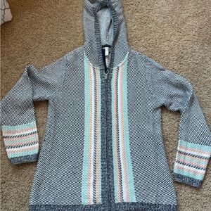 Madison Grey Womens sz S Baja Vibes Knit Hoodie Sweater Full Zip Up Cardigan